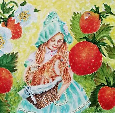 Original Watercolor Painting Girl And Rabbit -Illustration For Nursery Small Art • $86.24