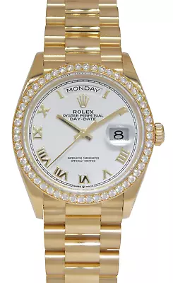 Rolex Day-Date 36 President Yellow Gold White Dial Diamond Bezel Watch BP 128348 • $39800