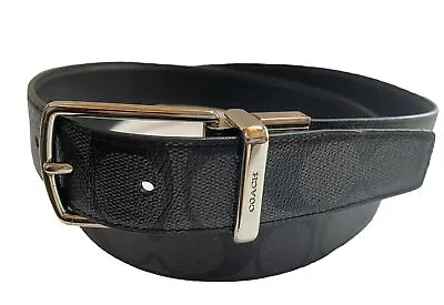 Coach Mens Black Signature Jacquard Slim Rectangle Cut To Size Belt 42mm 7207-6 • $62