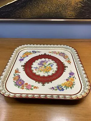 Daher Decorated Ware Metal Serving Tray Wall Hanging 13.5  Square England • $11.99