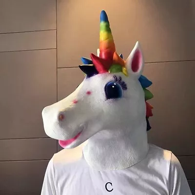 Rainbow Unicorn Horse Latex Headwear Party Cute Animal Mask Masquerade • £21.59