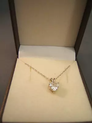 Sterling Silver Diamonique CZ Heart  Necklace 17  Long Excellent • $29.99