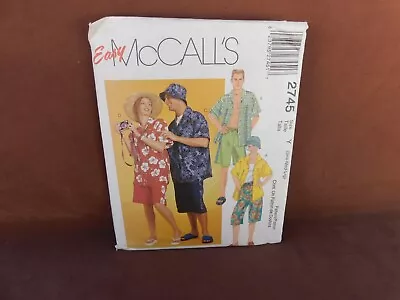 McCalls Misses Mens S-XL Shirt Shorts & Hat SM-LRG Uncut Pattern 2745 • $3.99