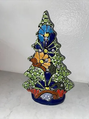 Talavera Mexican Pottery Christmas Tree 11” Free Mini Light.  Árbol De Navidad. • $50