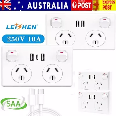 2023 Fast Charge Dual USB Type-C Double Power Point GPO 10amp Wall Outlet Supply • $5.39