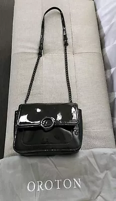Oroton Black Patent Leather Crossbody Handbag  • $60