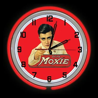 Drink Moxie Soda Pop Sign 19  Double Neon Clock Red Neon Man Cave Garage • $169.99