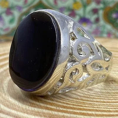 925 Sterling Silver Ring Natural Healing Yemen Agate Aqeeq Kapidy  خاتم كبدي • $75