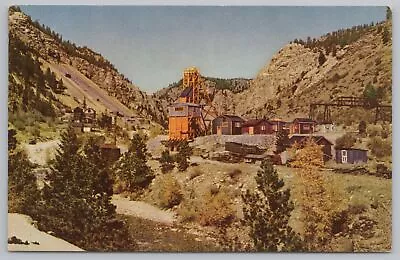 Mining-Factory~Gold Mining Setup On Mountainside~River Running Btwn~Vintage PC • $1.35