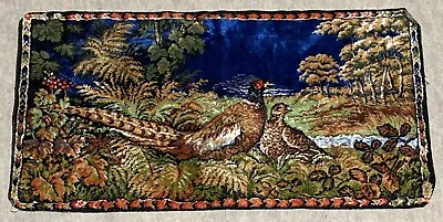 Vtg Pheasant Tapestry Rug Wall Hanging Table Runner Velvet Country 19x36 Outdoor • $24.44