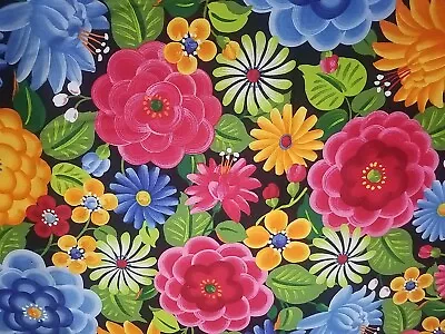 BTHY Celebracion K Hall NM Museum Intl Folk Art Bold Floral Cotton Quilt Fabric • $9.99