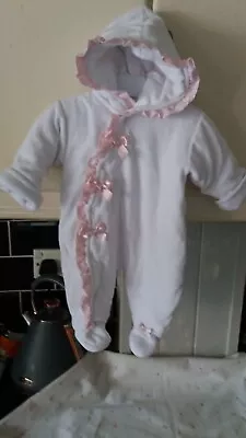 Baby Nosh Baby Girls Quilted White/Pink Bodysuit 0-3 Months VGC • £1.99