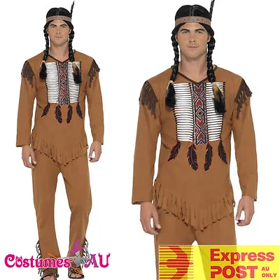 Mens Native Western Warrior Costume Cowboy American Wild West Indian Fancy Dress • $37.99