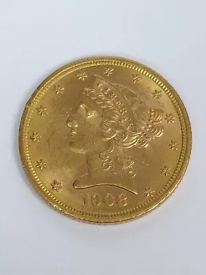 1908 Gold Liberty Half Eagle $5 Coin Au Details • $650