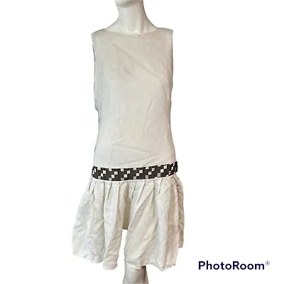 Vtg 60s Dress Womens Small Drop Waist Sleeveless Neutral Fabric Repair Costume • $11.77