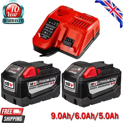 2X For Milwaukee M18 18V Extended Capacity Battery Lithium XC 6.0AH 9Ah /Charger • £19.92