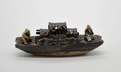 Chinese Shiwan Mudman Mudmen Glazed Clay Art Pottery Boat With 2 Fishermen D-9 • $50