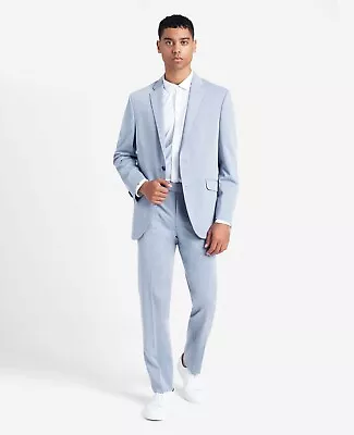 Kenneth Cole 40S Jacket 33x32 Pants Elastic Waist Slim Fit Light Blue 2 Pc Suit • $79.99