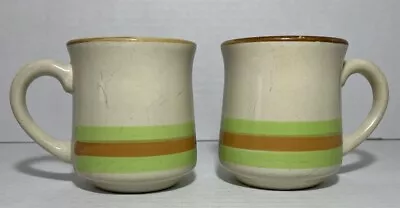 Set 2  Vintage Casualstone  802 Coffee Tea Mug Brown & Green Striped Cream 8oz • $5.99