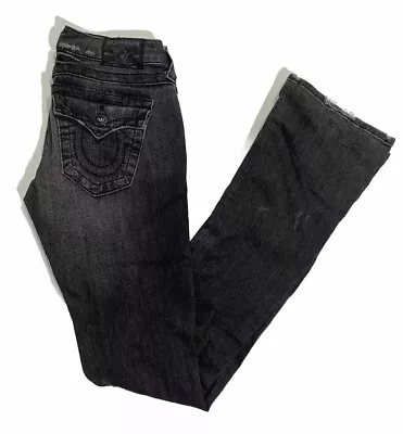 True Religion BECKY Jeans Women's Size 24x34 Black Denim Bootcut Flap Pockets • $35