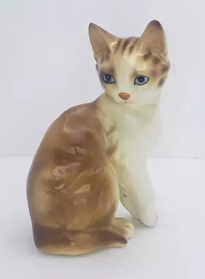 Vintage Enesco Cat Kitten Orange White Tabby Blue Eyes Figurine 5.75in Tall 1972 • $16.99