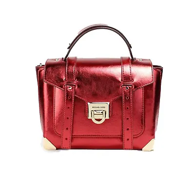 Michael Kors Manhattan Medium Crimson Leather Top Handle School Satchel Bag • $119