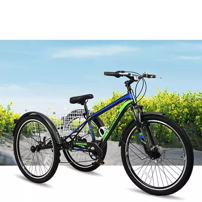 H&ZT 26 Adult Mountain Trike 3Wheel Cruiser Bike 7 Speed Tricycle +Basket Cage • $319.98