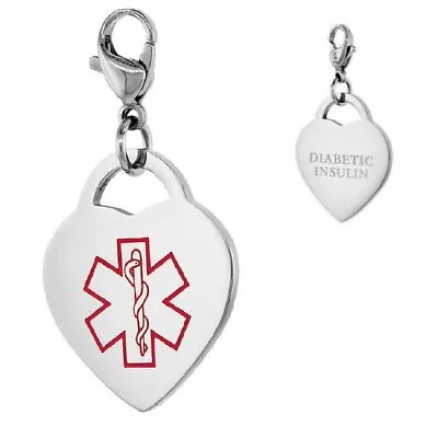 DIABETIC INSULIN Stainless Steel Medical Alert Heart Charm W/ Lobster Clasp • $14.99