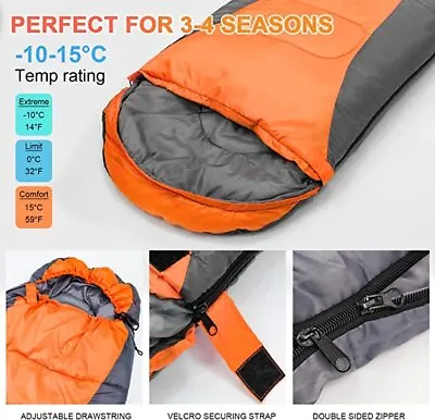 £22.99 • Buy Adult Kids Winter Warm Sleeping Bag Outdoor Thermal Envelope Zip UP 1.3 /2.4kg