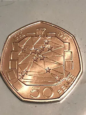 1992 1993 50p EU EC Table & Chairs Old Large Style Fifty Pence Coin Uncirculated • £65