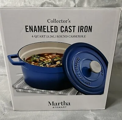 Martha Stewart Enameled Cast Iron 4qt Round Covered Dutch Oven Navy Blue Rare • $75