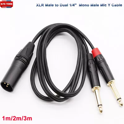 XLR Male To Dual 1/4  6.35mm TS Mono Y Splitter Microphone Cable US • $12.34