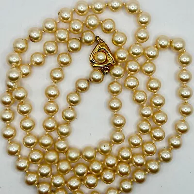 Vintage Liz Claiborne Faux-Pearl Necklace 36  Ivory Hidden Clasp  Single Strand • $35