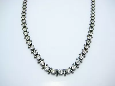 Costume Jewelry - Vintage Lind Silver Tone Rhinestone Tennis Style Necklace 19  • $22.49