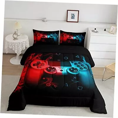  Gamer Comforter Set Size Boys Gaming Bedding For Kids Teens 2 Pcs Twin Red Blue • $63.98