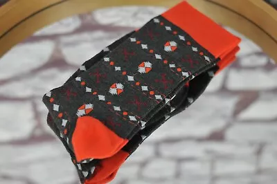 Feraricci Men's Orange & Gray Festive Argyle Crew Socks - $18 Retail - Brand New • $5.99