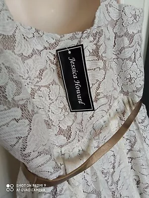 £25 • Buy Jessica Howard Ladies Beige Fit And Flare Lace Dress Belted Size UK 16 Euro 42