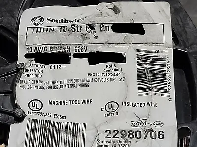 Southwire #10awg 19 Strand THHN/THWN-2/MTW Building Wire Brown /100ft • $49.99