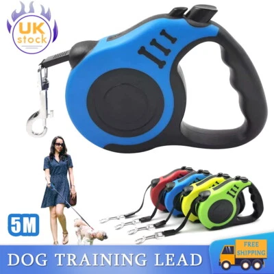 £5.99 • Buy Strong Long Retractable Dog Leads Locking Extending Tape Cord Head Collars M/l