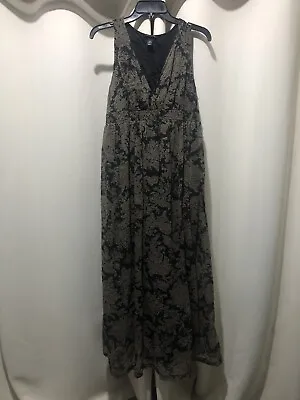 H&M Maternity Maxi Dress Size M Black With Beige Print • £1.99