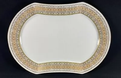 Retired Mikasa Lacerna Large Oval 14  Platter Bone China Gold Silver Green  • $22.95