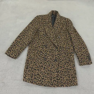 Zara Coat Womens XS Cheetah Animal Print Pea Double Breasted Longline Mob Wife • $40.36