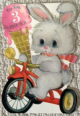 Vintage Birthday Bunny Rabbit Tricycle Ice Cream Cone Greeting Card 1960s 1970s • $3.99