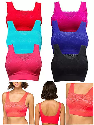 Women Padded Top Sports Bra Ladies Bandeau Comfort With Lace Seamless Crop Vest • £7.99