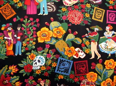 Alexander Henry Folklorico La Mascarada 8856-B-Blk Brite Cotton Fabric BTY • $14.95