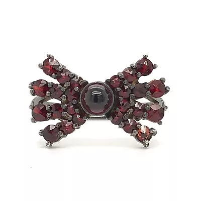 Antique Bohemian Garnet Bow Tie Ring 900 Silver Signed • $9.99