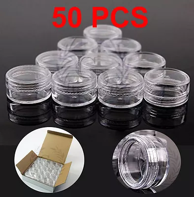 50 Clear Small 5g Grams/mL Plastic Jars For Cosmetic Sample Container Pot Cream • $8.59