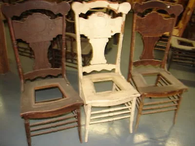 #65 - 3 Matching Antique Pressed Back Chairs W/Foral Press - Restoration - GREAT • $349.99