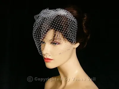 Handmade White 9  Bridal AB Rhinestones Wedding Birdcage Blusher Veil • $16.99