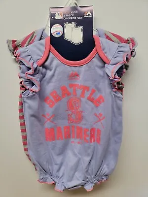 MLB Seattle Mariners Pink Sparkle Majestic 2pk Frill Creeper Set Girls 3-6 Month • $9.88